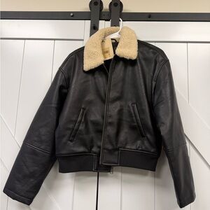 Levi's Black Leather Jacket with Cream Collar